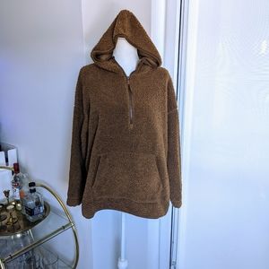 Cozy teddy half way zip up hoodie